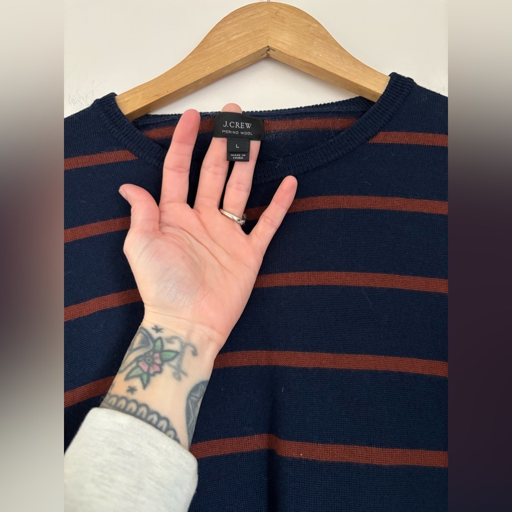 J.Crew Navy & Rust Merino Wool Crewneck - Picture 5 of 7